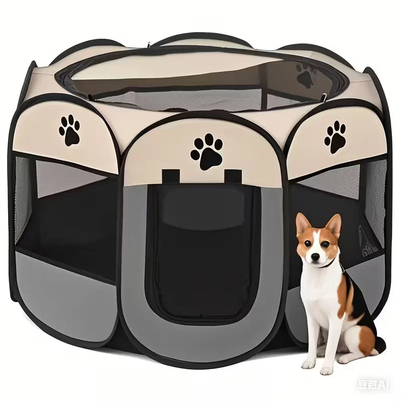 Foldable Pet Playpen - Portable Octagonal Enclosure for Dogs & Cats