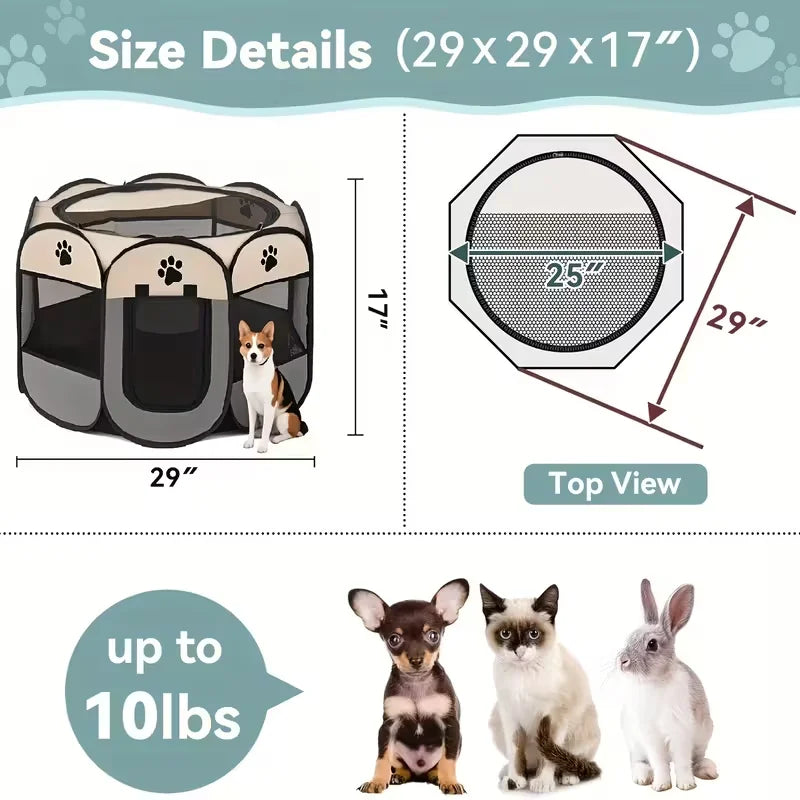 Foldable Pet Playpen - Portable Octagonal Enclosure for Dogs & Cats
