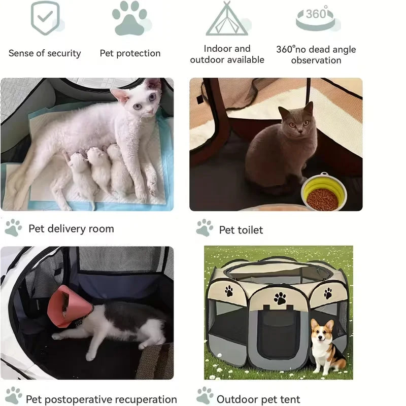 Foldable Pet Playpen - Portable Octagonal Enclosure for Dogs & Cats