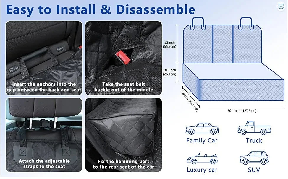 Waterproof Dog Car Seat Cover - Heavy Duty Backseat Protector with Mesh Window