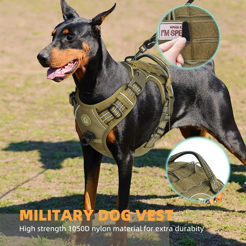 Tactical Dog Harness - No-Pull Adjustable MOLLE Vest with Handle