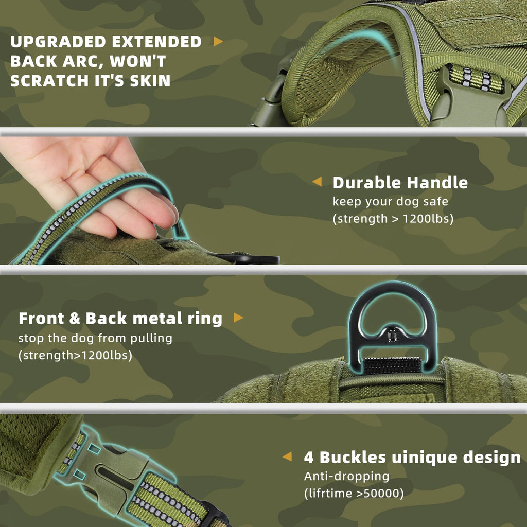 Tactical Dog Harness - No-Pull Adjustable MOLLE Vest with Handle