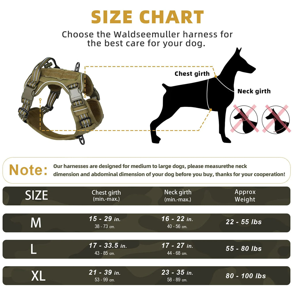 Tactical Dog Harness - No-Pull Adjustable MOLLE Vest with Handle